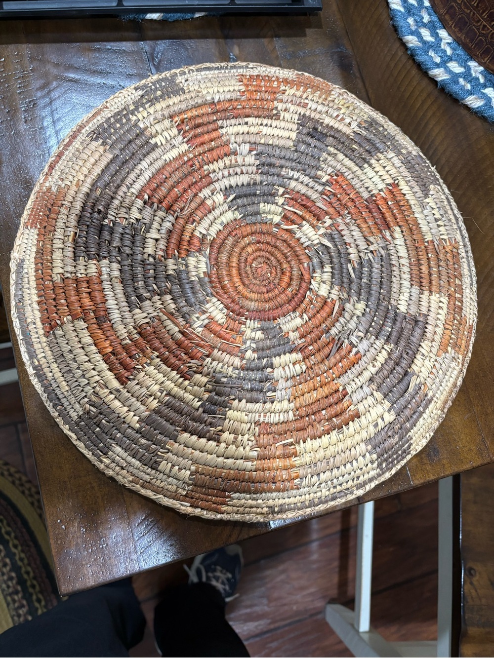 Handwoven Decorative Round Basket Tray - Natural Cream, Rust & Gray - Picture 5 of 8